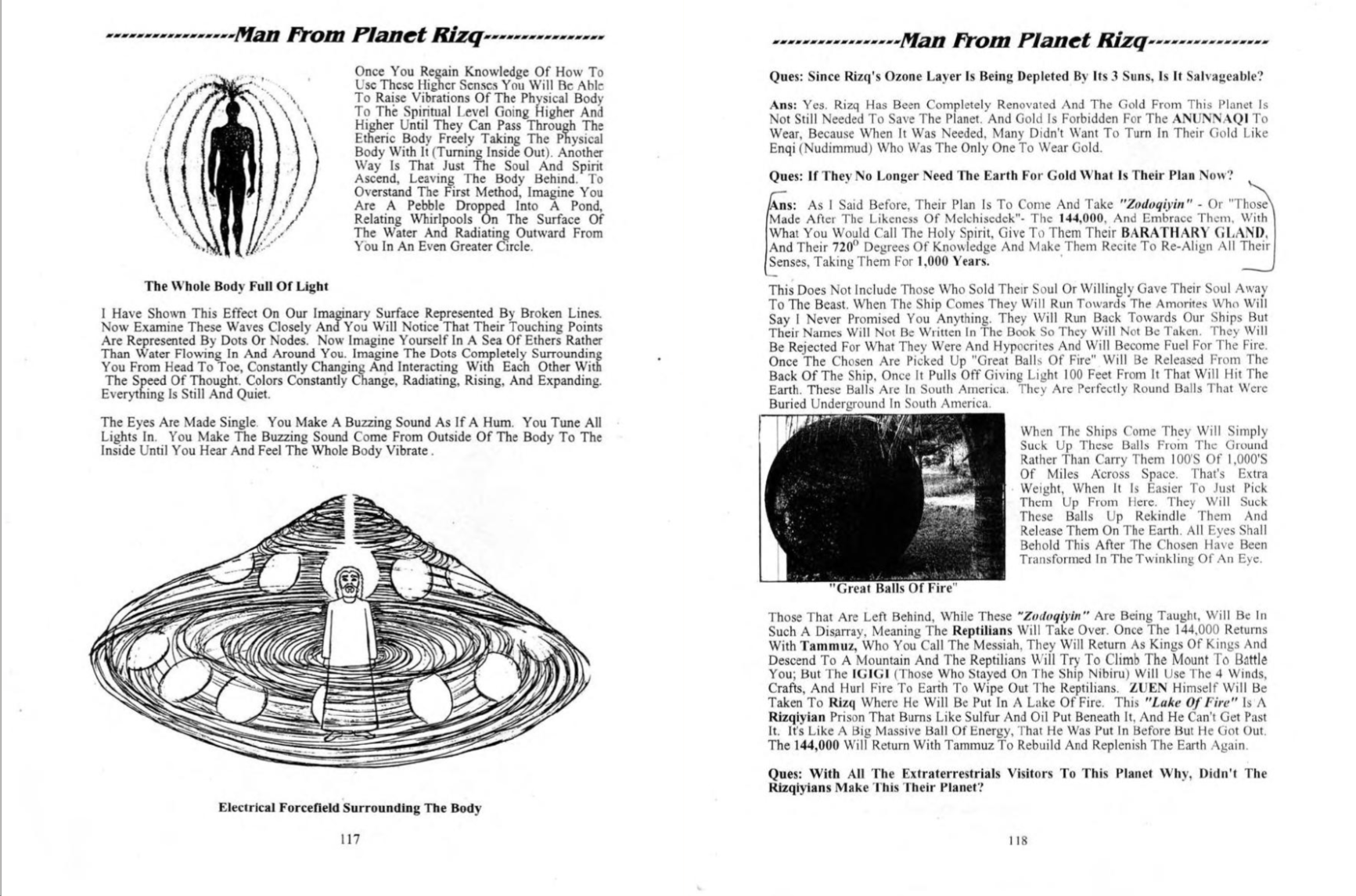 Man From Planet Rizq pages 117–118 on the light body and the electrical field surrounding the body