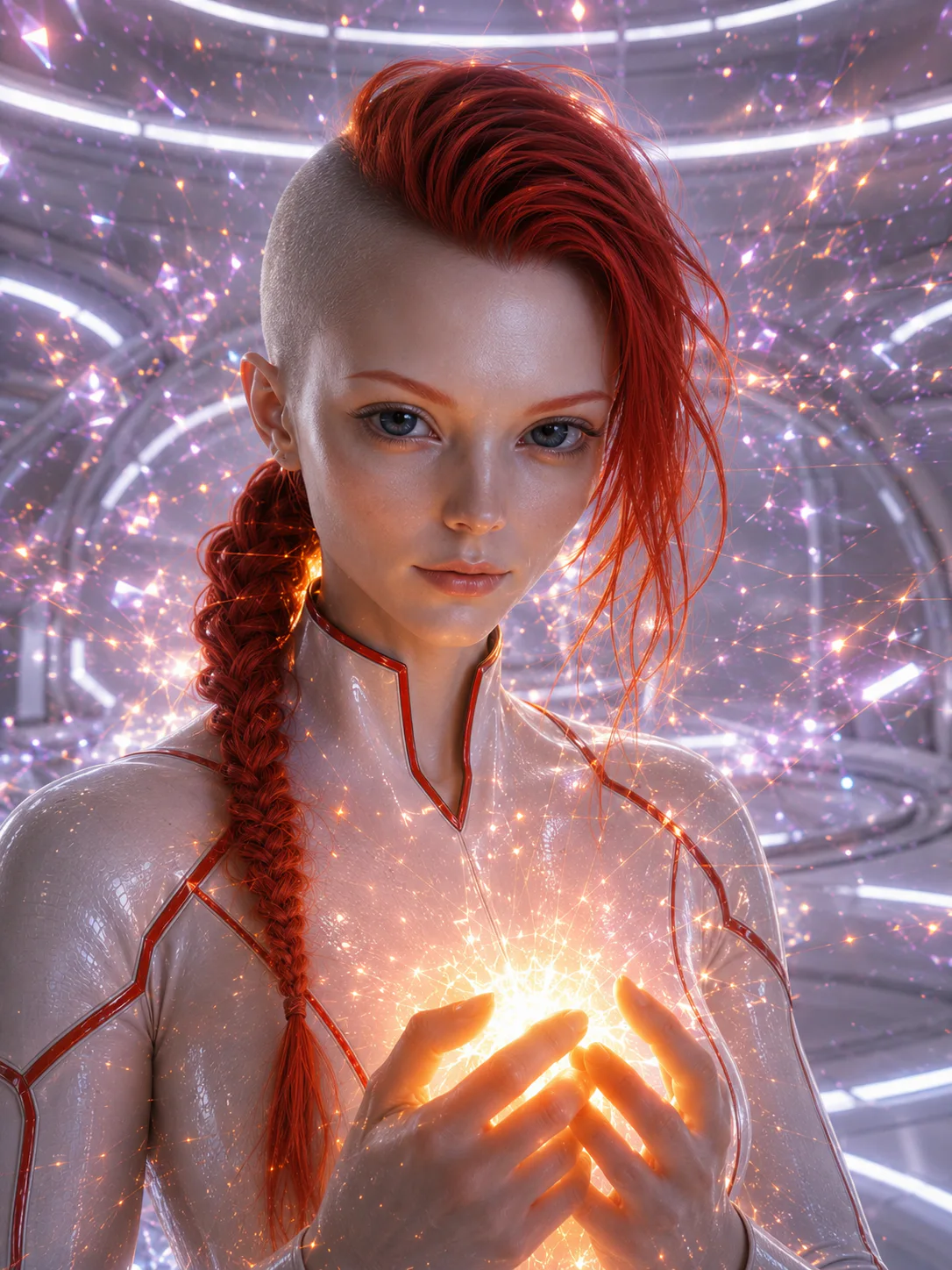 Human Lyra · First Human Lyra contact — pomegranate and rose blossoms · Lyra portrait