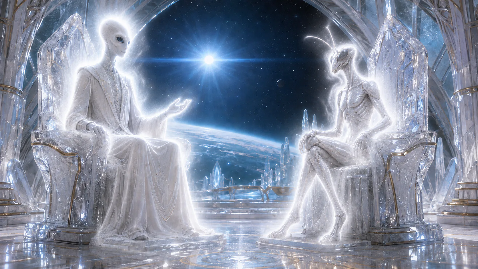 Tall White · Sirius B crystal palace and a personal contact symbol · Tall White and White Mantis, my soul relatives