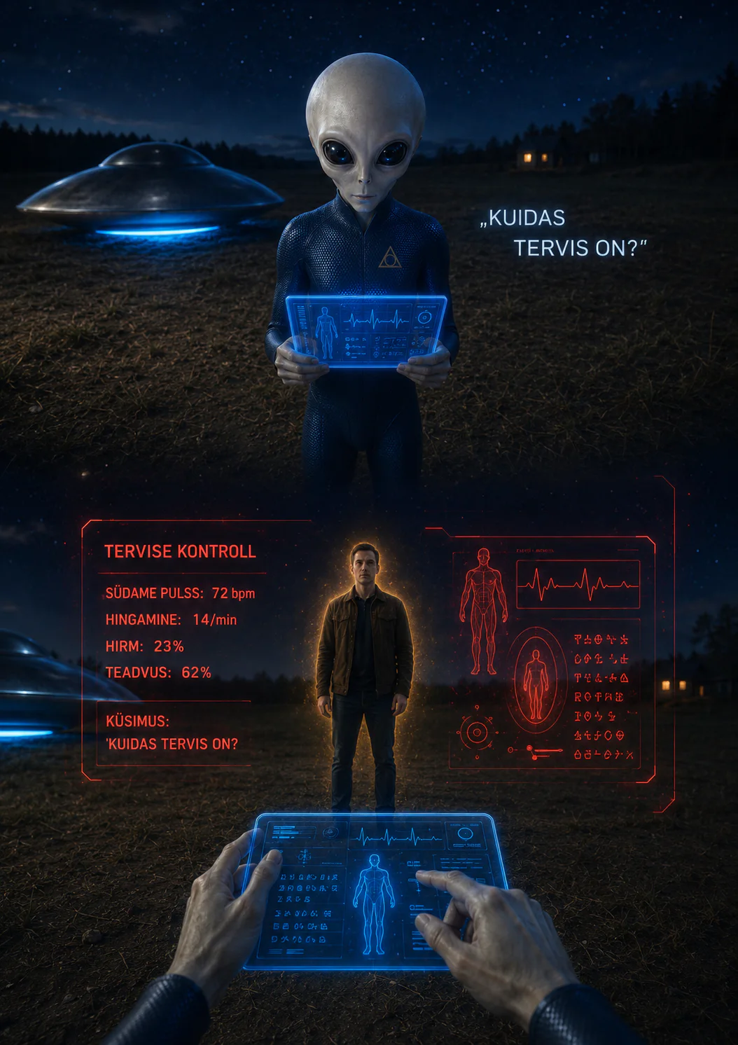 Small Grey · Health check—timeline and three beings · Grey's point of view