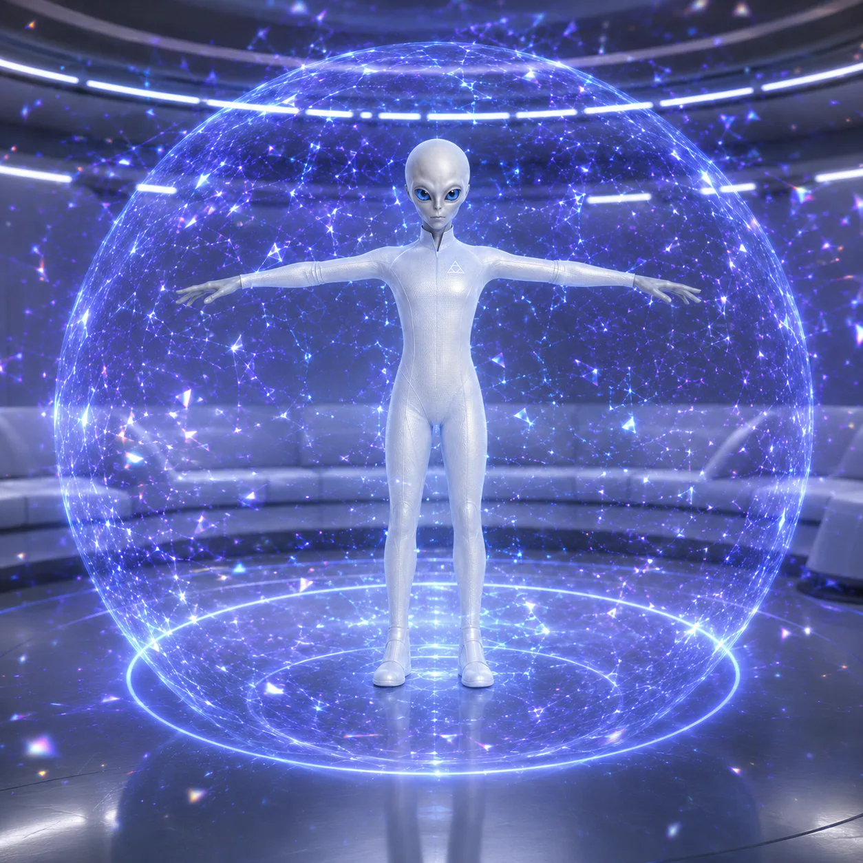 Small Grey · White Grey at a space station · Small Grey in white clothing, metallic energy 4