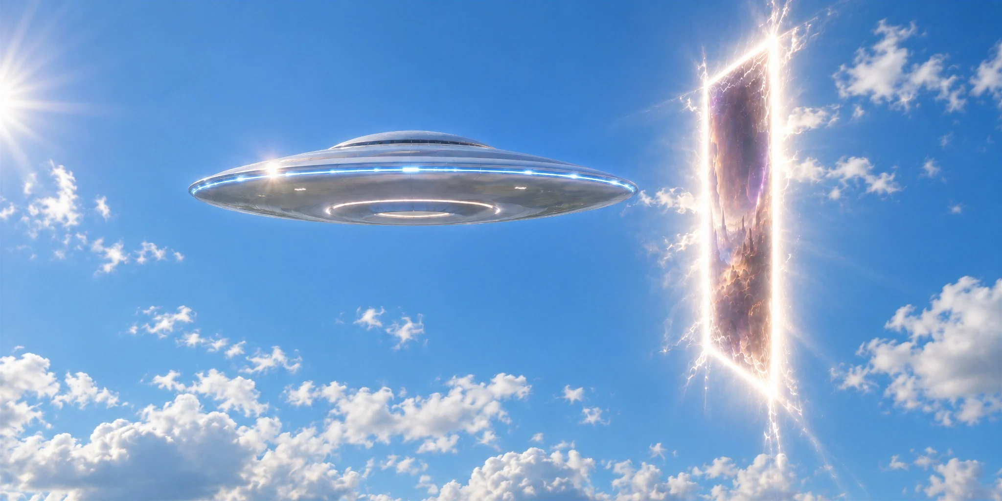 A craft and lightgate in a blue sky. Artwork supplied by the author.