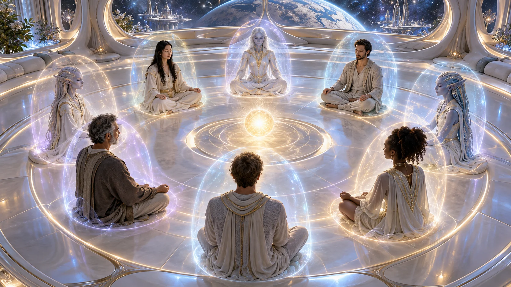 A separate soul meditation circle: each participant retains their own field.